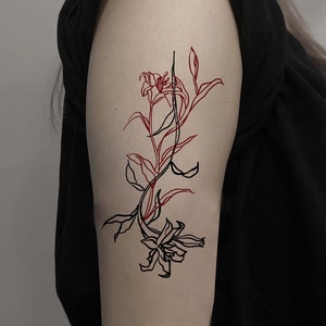 Lily Flower Temporary Tattoo Sticker-Red Flower Tattoo-Floral Tattoo For Woman-Floral Sticker-Nature Decals-Gift For Flower Lover Tattoo