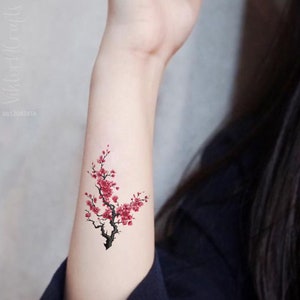桜の一時的なタトゥー - 桃の花のデカール - 桜のタトゥー - 花のタトゥー - 日本の桜 - 水彩の桜の花