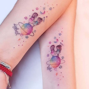 Personalized Colorful Sisters Tattoo-Mother Daughter Temporary Tattoo-Matching Tattoo For Sisters-Mother Son Tattoo Design Ideas-Family Gift