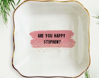 Are You Happy Ring Dish, Multiverse Of Madness Ring Holder Clay, Personalize Couple Quote Jewelry Dish, Custom Ring Dish