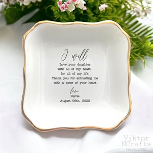 Plato para anillos con el texto "Amaré a tu hija con todo mi corazón", regalo de bodas, regalo para la madre de la novia, regalo del novio, plato para joyas para la suegra