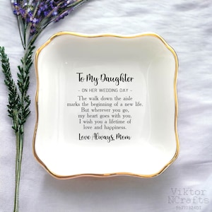 Plato para anillos para mi hija en el día de su boda - Regalo personalizado para la hija de la boda - Regalos de boda para la hija de la madre de la novia Plato para joyas