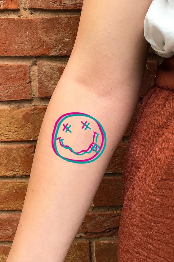 Pack Of 3 Smile Face Fake Tattoo Happy Face Tattoo Smiley Etsy