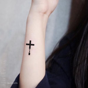 Semicolon Cross Temporary Tattoo-Minimalist Cross Semicolon Tattoo-Religious Tattoo-Semicolon Tattoo-Cross Tattoo-Mental Health Awareness