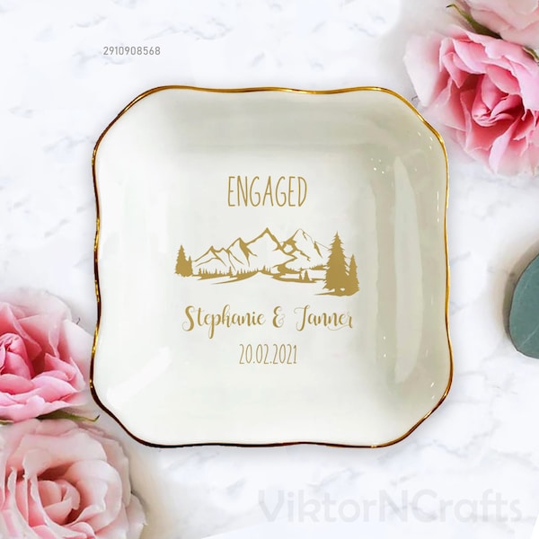 Mountain Jewelry Dish, Personalized Engagement Gift, Anniversary Gift For Wife, Wedding Gift For Fiancee, Custom Name Gift, Valentines Gift