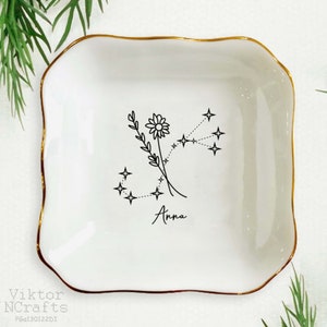 Talerz na biżuterię zodiakalną, spersonalizowany uchwyt na pierścionki z horoskopem, minimalistyczny talerz na pierścionki zodiakalne, prezenty dla przyjaciół ze znakiem zodiaku, prezenty urodzinowe dla córki