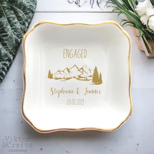 Mountain Jewelry Dish, Personalized Engagement Gift, Anniversary Gift For Wife, Wedding Gift For Fiancee, Custom Name Gift, Valentines Gift