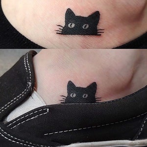 Tatuaje temporal minimalista de gato negro, tatuaje de gato observando, mini tatuaje de gato adorable, regalo para mamá gata, regalos para amantes de los gatos
