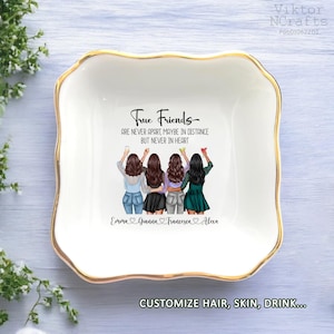 True Friendship Are Never Apart Ring Dish-Personalized Friendship Jewelry Dish-Friend Gifts For Friends-Long Distance Friendship Keepsake
