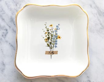 Custom Floral Trinket Tray-Personalized Jewelry Dish-Bridal Shower Gift-Mother&#39;s Day Gift-Bride Gift-Bridesmaid Gift-Daughter Birthday Gift