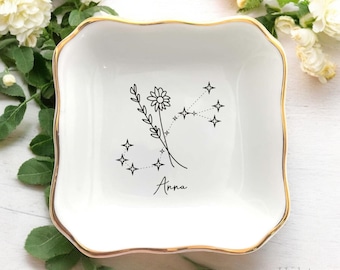 Zodiac Jewelry Dish, Personalized Horoscope Ring Holder, Minimalist Zodiac Ring Dish, Zodiac Sign Gifts For Friends, Daughter Birthday Gifts