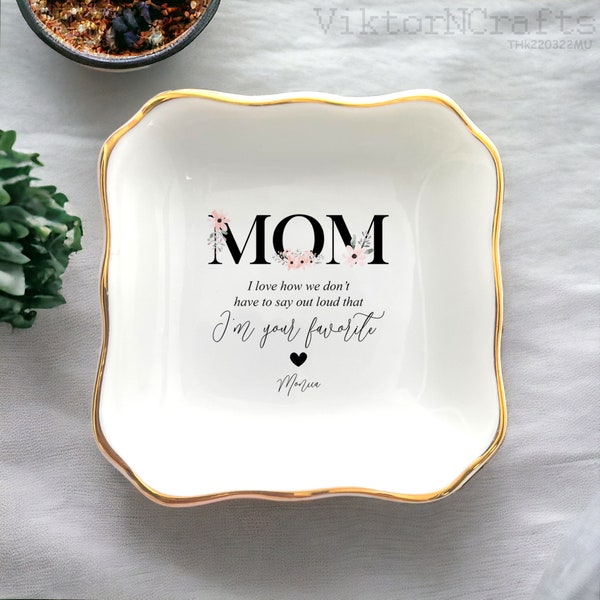 Personalized Mom Trinket Tray, Personalized Mother and Flower Ring Dish, Floral Jewelry Holder, Unique Mother's Day Gifts From Daughter