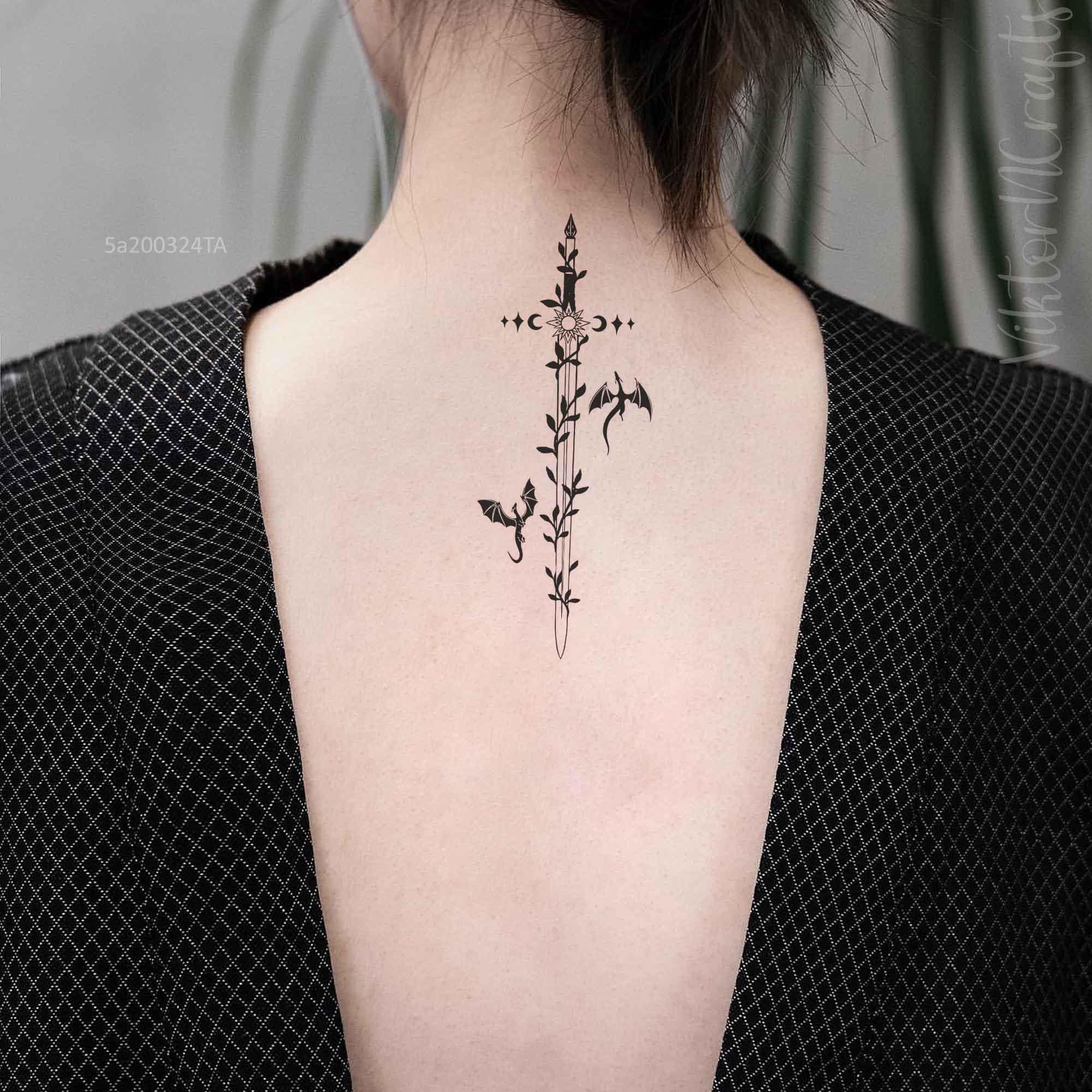 Sword And Dragon Tattoo Design-Dragon Tattoo Designs With Sword Tattoo-Temporary Tattoo-Waterproof Fake Tattoo-Dragon Sword Tattoo Lovers