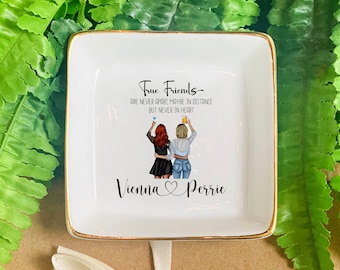 True Friendship Are Never Apart Ring Dish, Personalized Jewelry Dish, Customized Friend Gift For Friend, Long Distance Best Friend Birthday