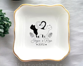 Personalized Engagement Ring Dish-Wedding Anniversary Gifts For Wife-Wedding Keepsake-Cute Couple Cat Gift-Valentines Gifts For Girlfriend