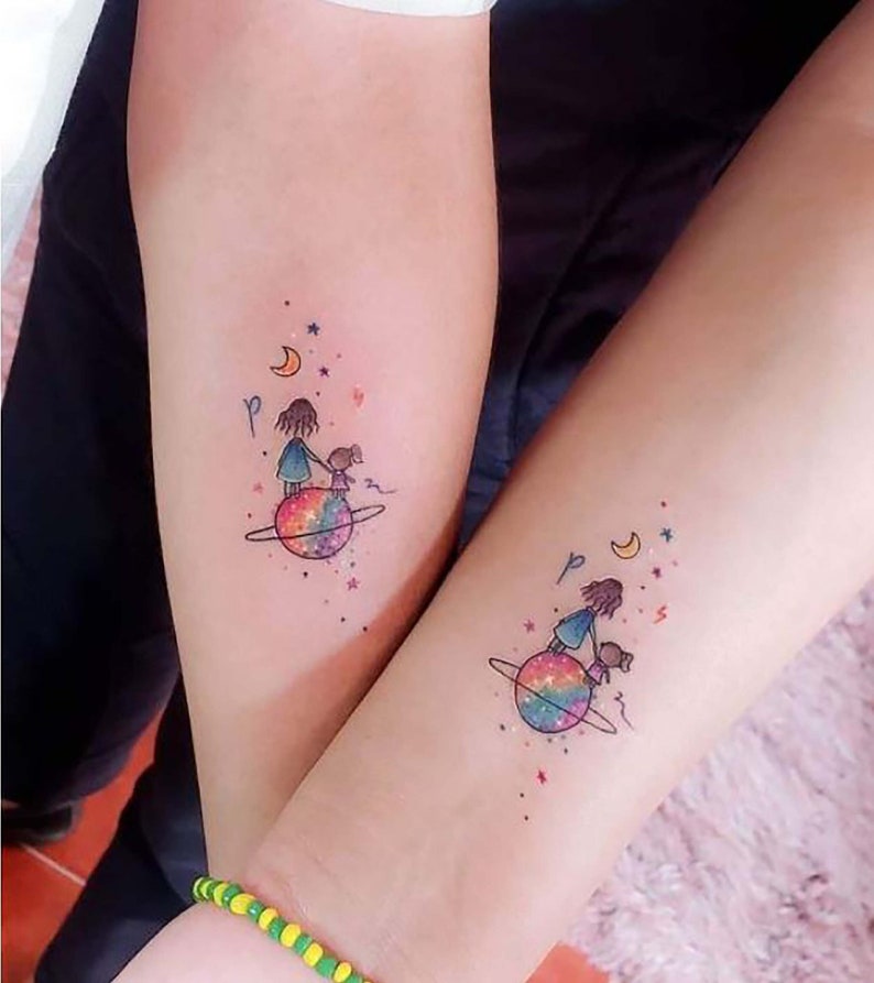 Colorful Mom and Daughter Custom Letter Tattoo Watercolor - Etsy
