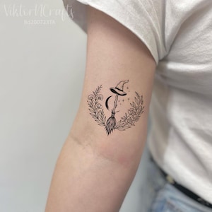 Spooky Witch Broom Tattoo, Halloween Temporary Tattoo, Broomstick Tattoos Fake Tattoo Gift For Halloween Party, Witch Tattoos, Witchy Tattoo