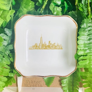 Custom City Skyline Ring Dish, Personalized Skyline Jewelry Dish, Wedding Anniversary Gifts, Engagement Gift, Proposal Gifts For Girlfriend