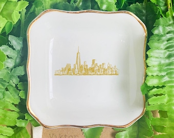 Custom City Skyline Ring Dish, Personalized Skyline Jewelry Dish, Wedding Anniversary Gifts, Engagement Gift, Proposal Gifts For Girlfriend