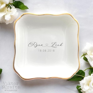 Plato personalizado para anillos de pareja, regalo de compromiso de boda personalizado para novios.