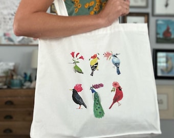Watercolor Bird Canvas Tote
