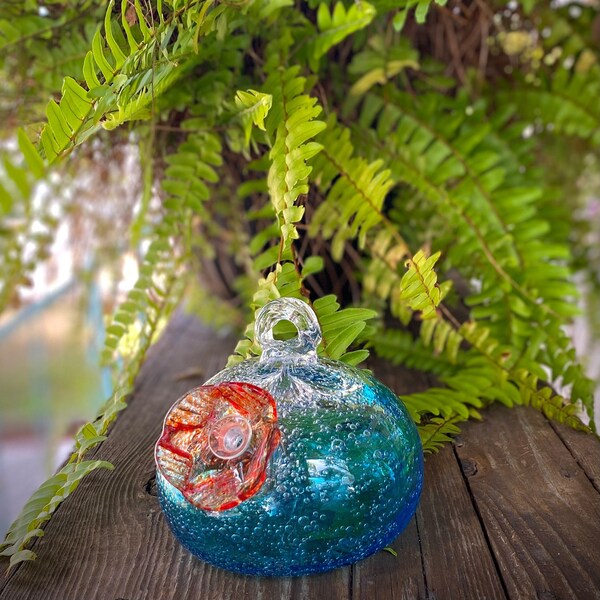 Blue Ombre Glass Hummingbird Feeder