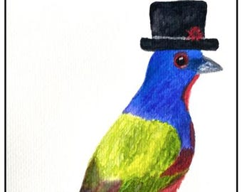 5 Painted Bunting Watercolor Bird Notecards