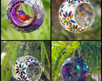 Round Glass Mosaic Fly-Through Bird Feeder - choose your favorite!