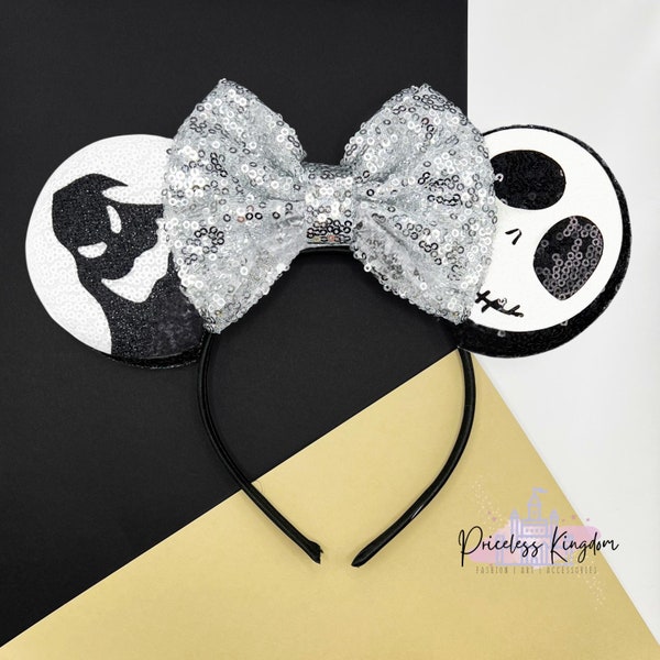 Inspiré de Jack Skellington | Inspiré de L'Étrange Noël de Monsieur Jack Minnie Mouse Ears | Oreilles Jack Skellington | Oreilles Halloween