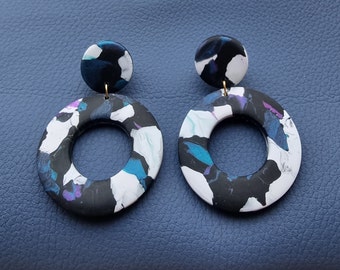 Handmade polymer clay, statement hoop earrings