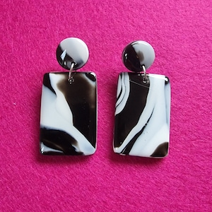 Boucles d&#39;oreilles années 60 | bijoux des années 60| Bijoux rétro | Monochrome | Boucles d&#39;oreilles rectangle | Boucles d&#39;oreilles