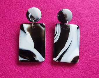 60's earrings | 1960s jewellery| Retro jewelry | Monochrome | Rectangle earrings | Drop earrings