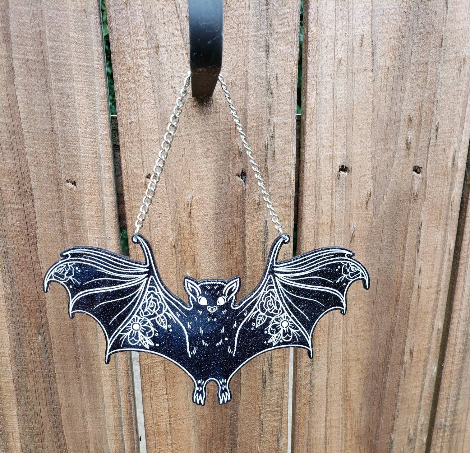 Resin hanging bat with flowers Etsy