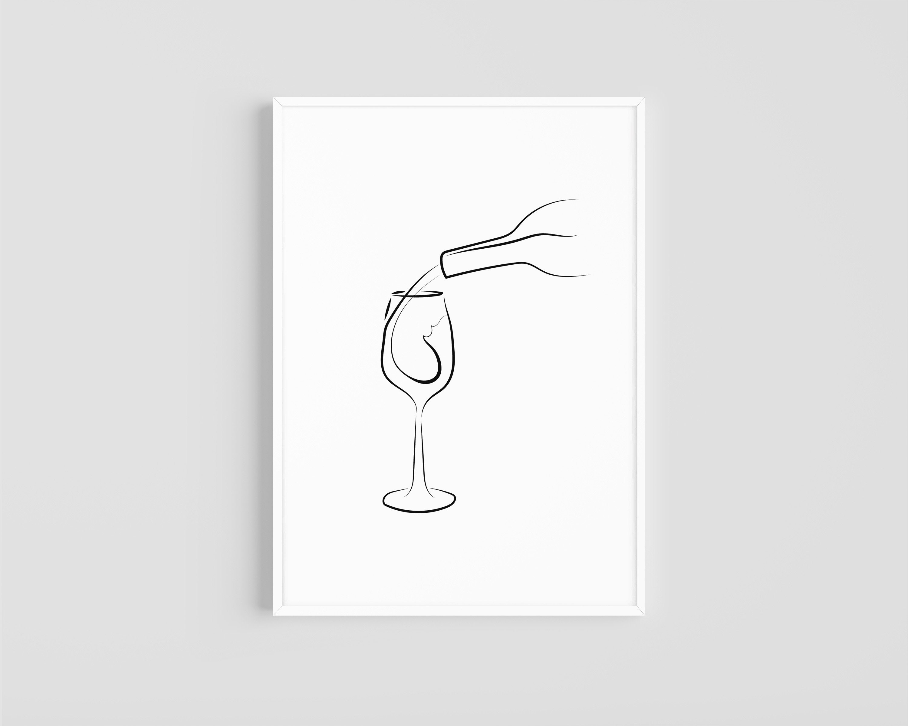 Wine Bottle Pouring in Glass Line Art DIGITAL DOWNLOAD PRINT Etsy
