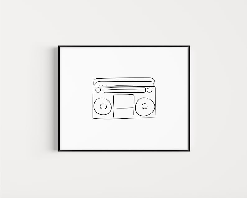 90s Boombox DIGITAL Download Print Line Drawing Sketch Minimal Etsy