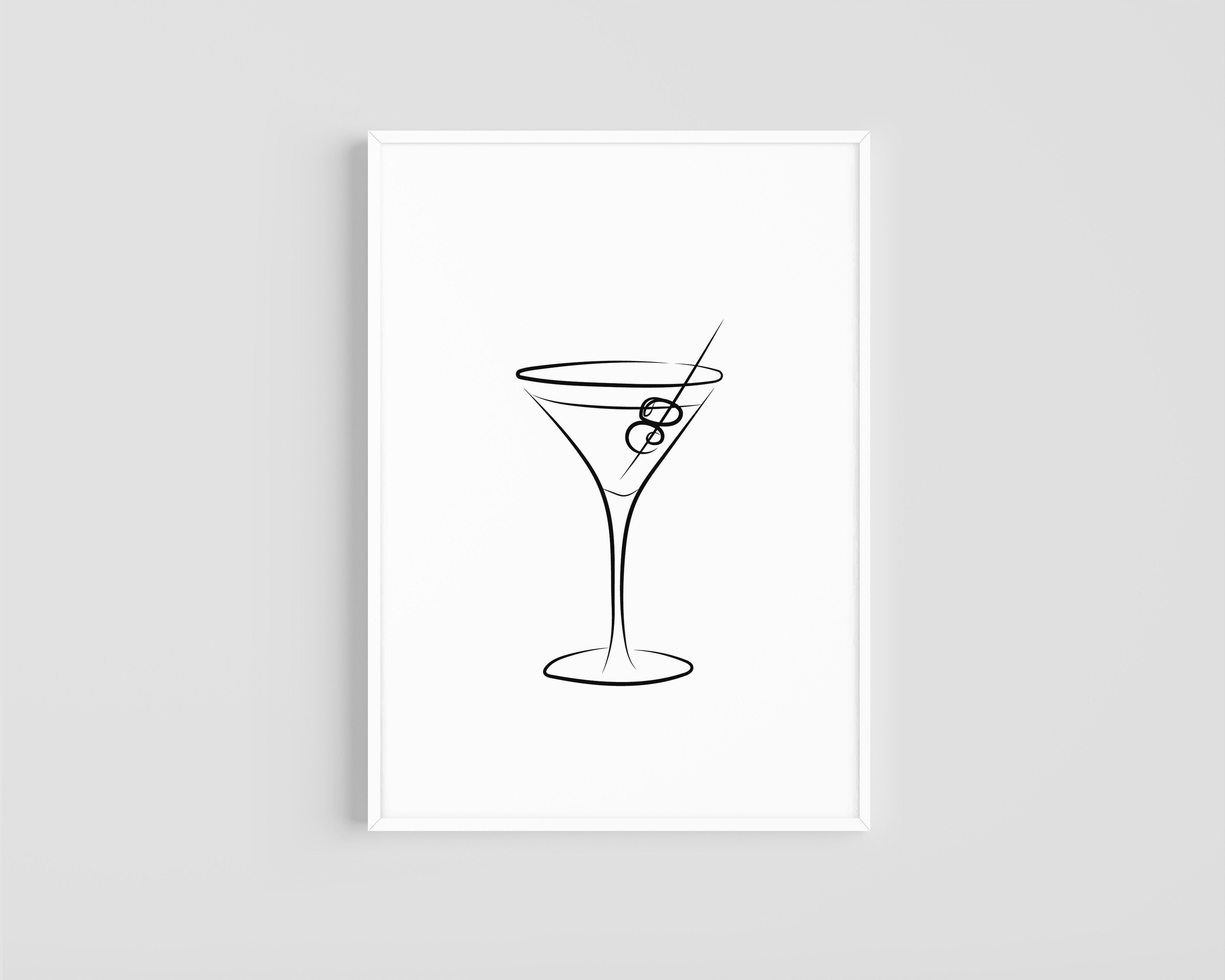 Martini Cocktail Glass Line Art DIGITAL DOWNLOAD PRINT Drawing Etsy