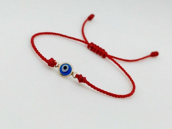 Pulsera Roja Con Ojo Azul Oro Laminado Red String Bracelet -