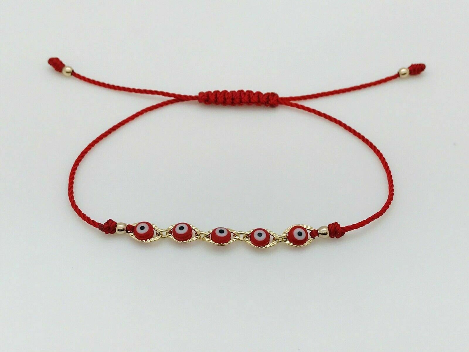 Pulsera Roja Con Ojitos Rojos Oro Laminado Red Evil Eye Bracelet Gold Filled