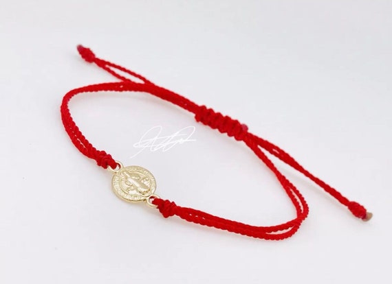 Pulsera Roja Con Medalla De San Benito Protección