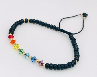 Pulsera Negra Con 7 Chakras Black String Seven Chakras Bracelet