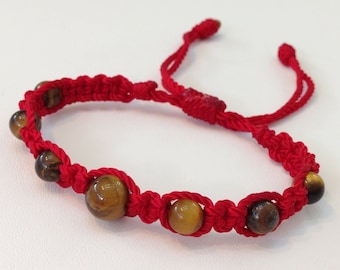 Pulsera Roja Con Ojo De Tigre Tejida Red Tigers Eye Bracelet