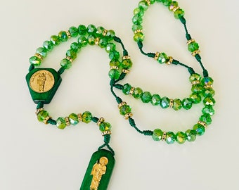 Collar religioso rosario verde Rosario de cristal verde con imagen de San Judas Tadeo