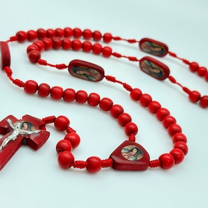 Rosario de la Virgen de Guadalupe Color Rojo Rosario María de Madera Roja