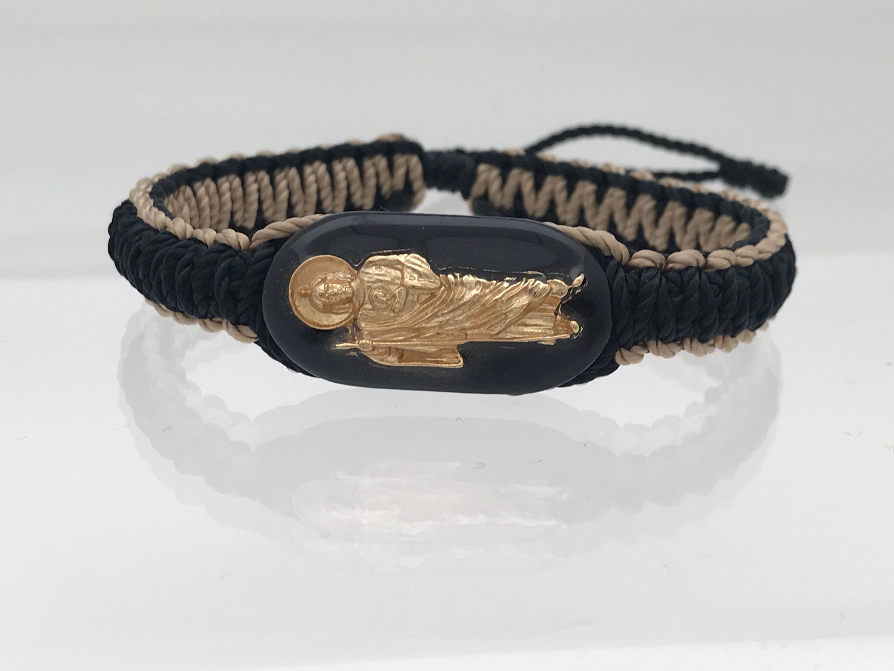 Jesus Malverde Black Gold Corded Adjustable Reversible Bracelet Women Men  Pulsera Negra Religious Gift