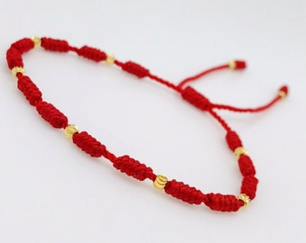 Pulsera Roja Con Nudos Y  Oro Laminado Red String Bracelet Gold Filled