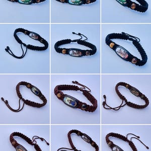 Pulseras Religiosas con ojo de tigre. santo niño de Atocha San Judas San Miguel Arcángel virgen de Guadalupe tejidas dobles y reversibles