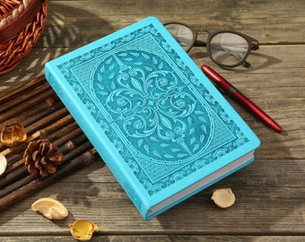 Victoria's Journals Leatherette Vintage Old Looking Sketchbook and Blank Travel Diary Classic Antique Style Diary (5.7" x 8.1") (Aqua Blue)