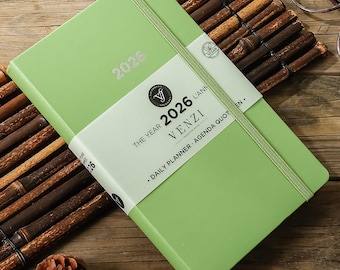 2026 Daily Planner: Green Vegan Leather Agenda, Bilingual