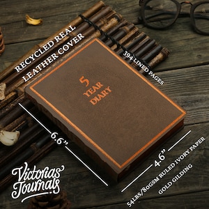 A Line a Day - 5 Year Recycled Leather Diary, Vintage Looking for Girls, Women and Men, 4.64x6.6&quot; 394p. (Dark Brown)