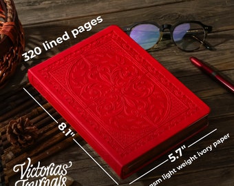 Carnet de style vintage Victoria's Journals pour homme et femme 5,7 x 8,1 po, 320 pages (rouge)